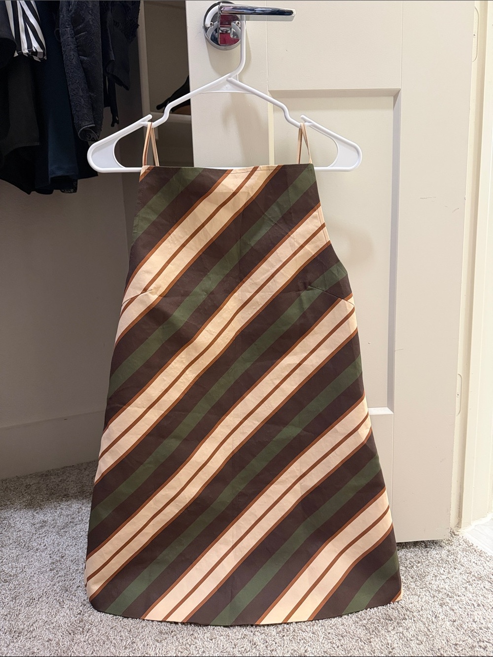 Striped A-Line Dress in Brown, Green & Cream